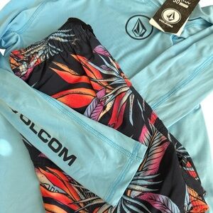 Volcom Kids Toddler Swim Rashguard Set - Light Blue and Multicolor NWT 4T